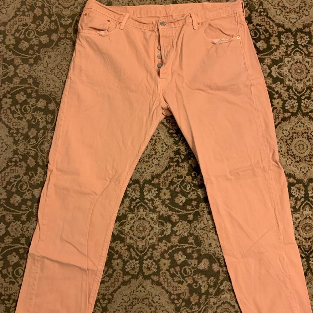 Levi's Men's 501 Original Pink Peach Blush Denim Jeans 42 Waist 42x30 Button Fly